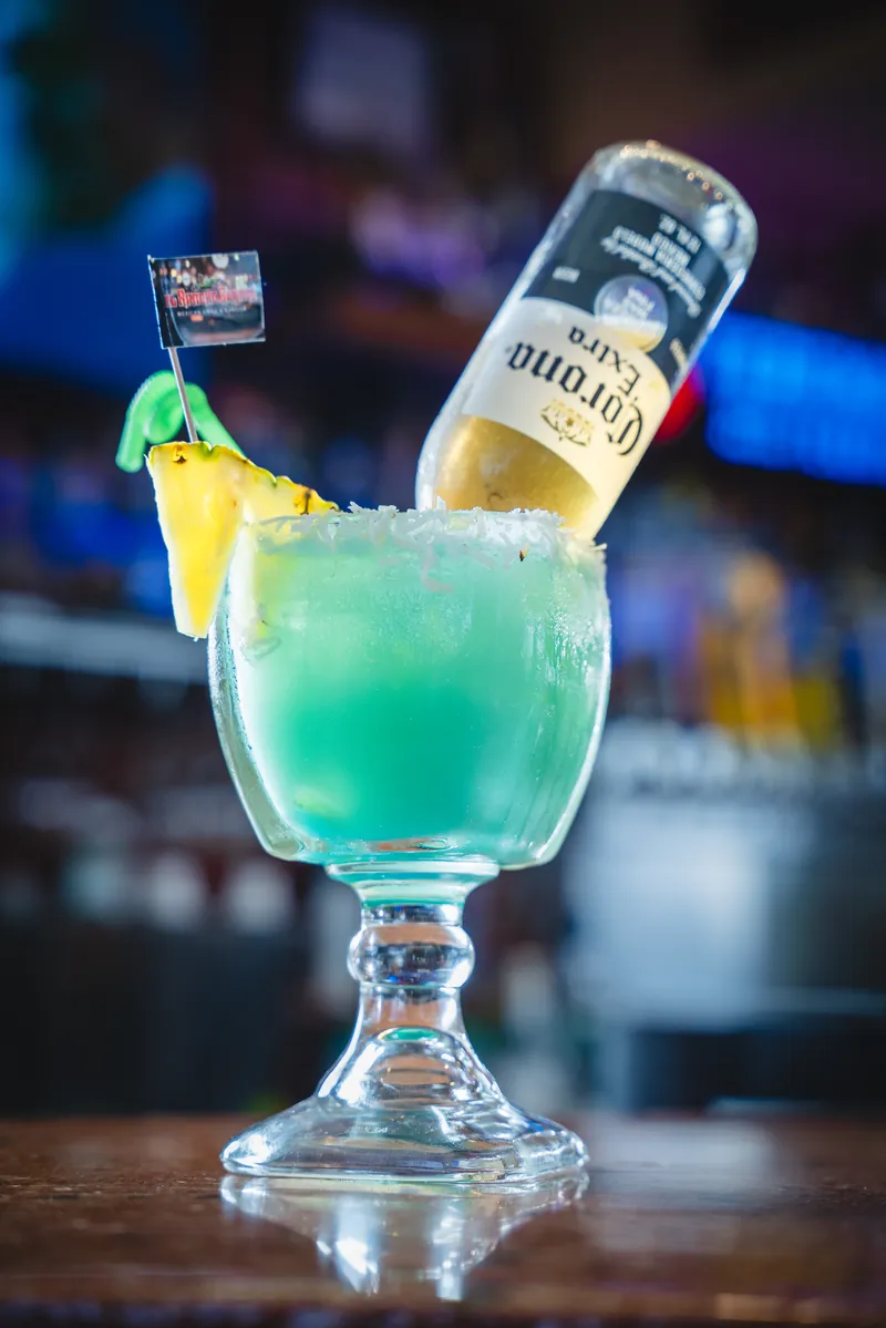 Coronarita frozen margarita crowned with a Corona