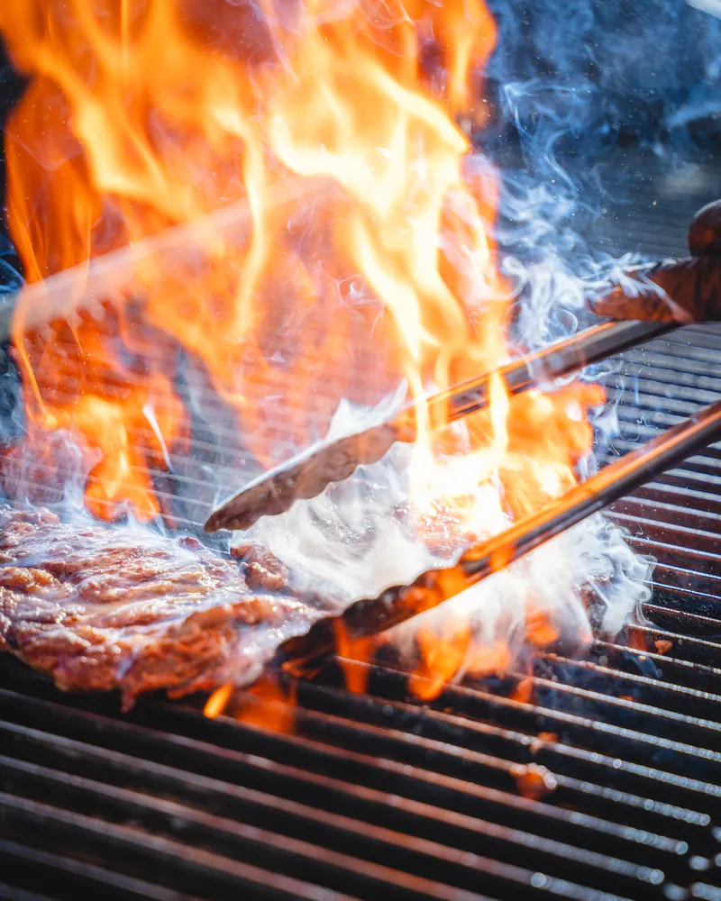 Carne asada on the open flame at El Rancho Grande